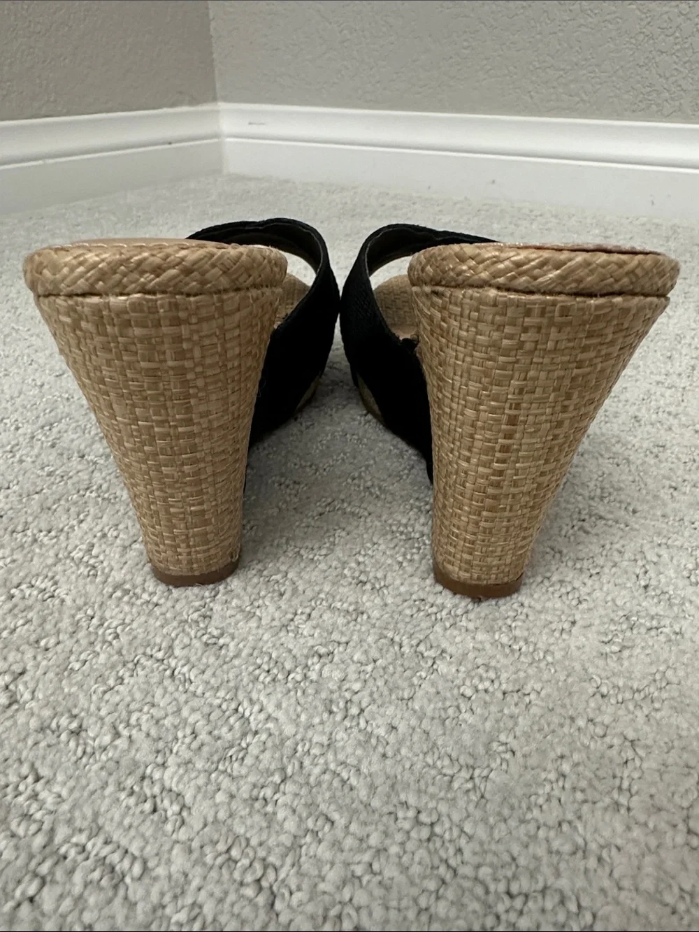 Aldo Black Crisscross Espadrille Wedge Mules